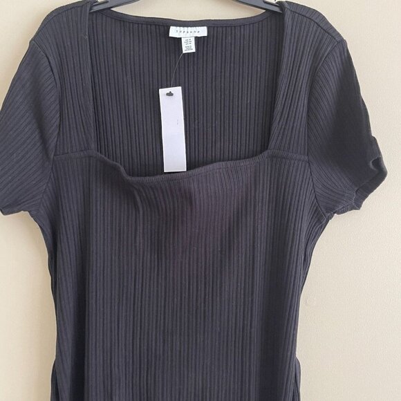 Topshop Women's Square Neck Ribbed Midi Dress Size 14 - Picture 7 of 9